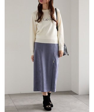 Te chichi ラインストーンレタードニットプルオーバー オフホワイト