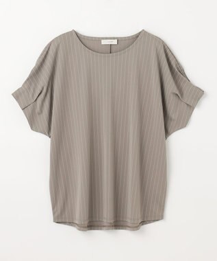 ANY 【洗濯機可】タックスリーブドルマンTシャツ ベージュストライプ