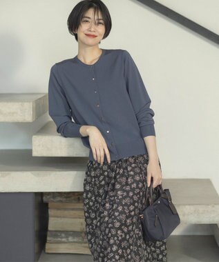 J.PRESS LADIES L 【洗える】レーヨンエリートストレッチ クルーネック カーディガン ブルーグレー系