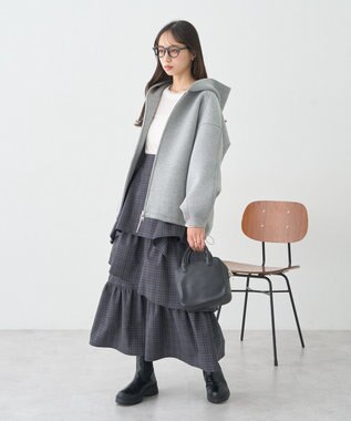 earth music&ecology ハイウエストランダムティアードチェックスカート Check Gray