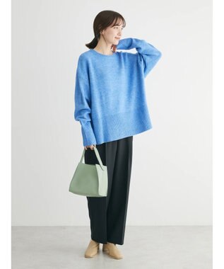 Green Parks ｆｕｗａっとメランジ袖リブ長めニットプルオーバー Sax