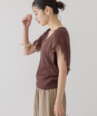 AMERICAN HOLIC 袖フリンジショート丈プルオーバー Brown