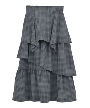earth music&ecology ハイウエストランダムティアードチェックスカート Check Gray
