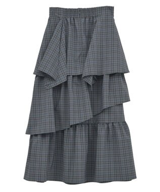 earth music&ecology ハイウエストランダムティアードチェックスカート Check Gray