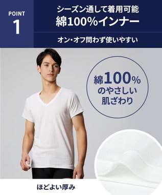 WACOAL MEN インナーシャツ 【2枚組】 3分袖 半袖 綿100%(本体) 伸縮性 肌着 下着 インナー 白 メンズ GL3500 /ブロス バイ ワコールメン ホワイト