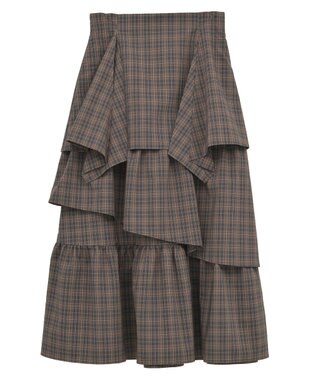earth music&ecology ハイウエストランダムティアードチェックスカート Check Brown