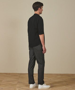 GOTAIRIKU 【シワになりにくい/洗える】ＴＣブロード シャツ_バンドカラー ブラック系