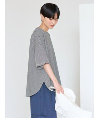 AMERICAN HOLIC 接触冷感裾ラウンドカットプルオーバー Border Black