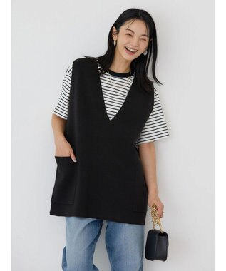 AMERICAN HOLIC ＶネックＷポケットニットベスト Black