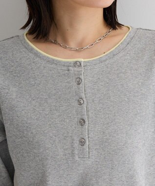 Green Parks 配色ヘンリーネック半袖プルオーバー Gray Mixture