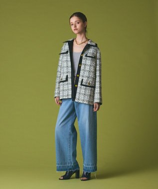 GRACE CONTINENTAL トリミングツイードショートコート ホワイト