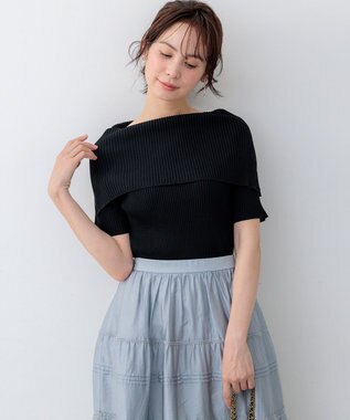 組曲 【WEB限定】クリアストレッチオフショルダー ニット ブラック系