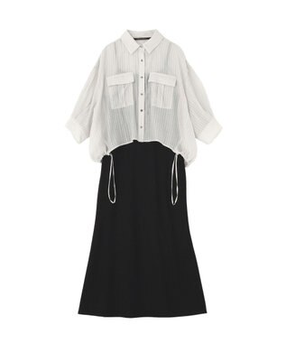 YECCA VECCA 【2点SET】ミリタリーシアーシャツセットキャミワンピース Black