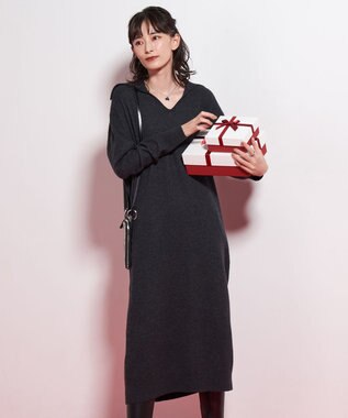 ICB L ミルドウール ニットワンピース チャコール系