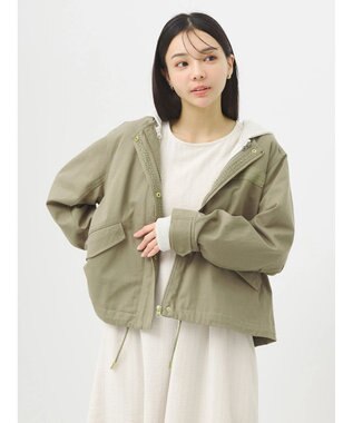 パーカー付きミリタリーブルゾン, Khaki, M