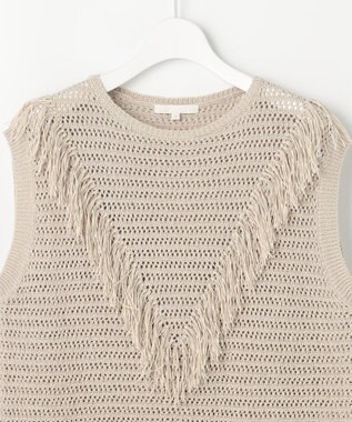 自由区 リネンフリンジ ベスト ベージュ