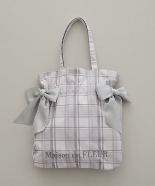 Maison de FLEUR チェックダブルリボントートバッグ