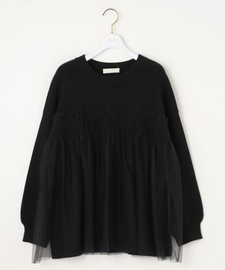 ANY SIS S 【洗える】ビスチェ風チュールコンビ ニット ブラック