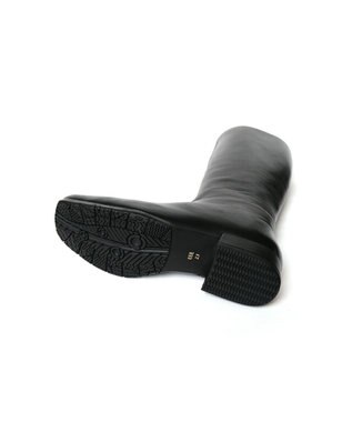 Pointer 本革ローヒール スクエアトゥロングブーツ ブラック