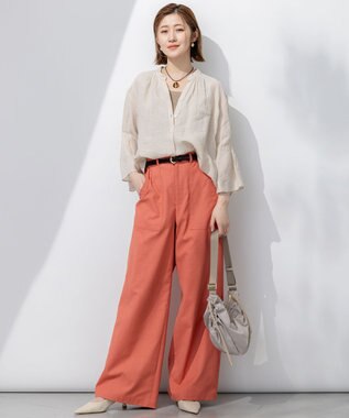 23区 【洗える】LIBECO タックスリーブ シャツ ベージュ