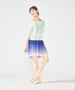 Chacott シアーレースボートネックトップ アクアグリーン