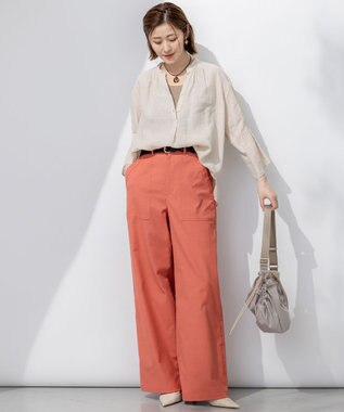 23区 【洗える】LIBECO タックスリーブ シャツ ベージュ