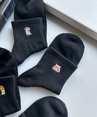 WEGO アニマル刺繍アンクル底パイルソックス 柄6