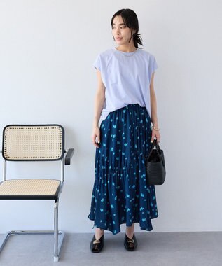 CRAFT STANDARD BOUTIQUE ボタニカルプリントデザインスカート Navy