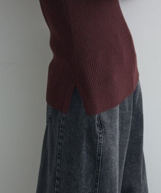 Green Parks ダブルカフスモックネック配色ニット Brown