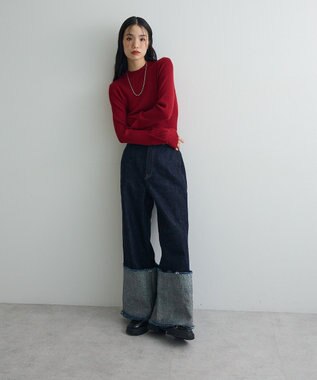 Green Parks ダブルカフスモックネック配色ニット Red