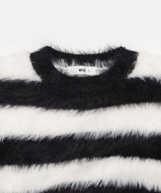 WEGO シャギーニットプルオーバー ホワイトボーダー