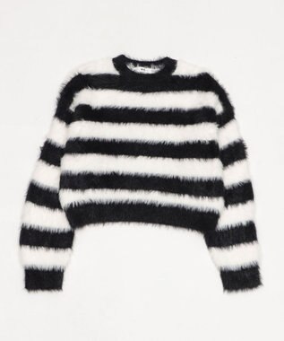 WEGO シャギーニットプルオーバー ホワイトボーダー