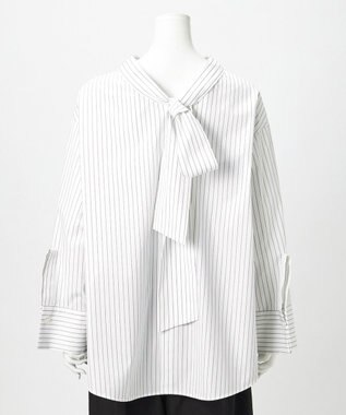 23区 【GOLD LABEL】コットンニドム 2WAYボウタイ ブラウス オフストライプ