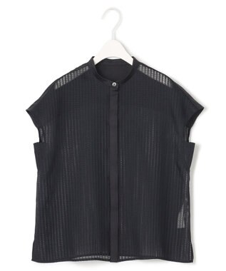 ICB 【洗える】 カラミストライプ ブラウス ブラック系