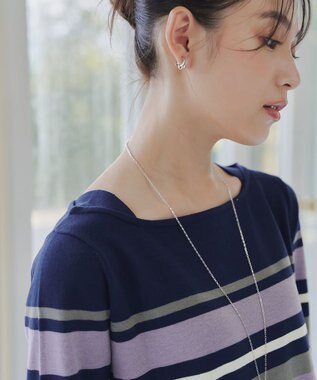 Tiaclasse 【洗える】マルチボーダーニットチュニック ネイビー