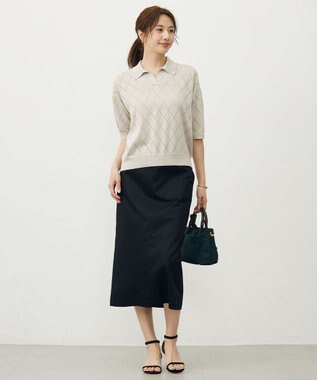 J.PRESS LADIES S 【洗える】シャンブレーサテン ナロー スカート ネイビー系