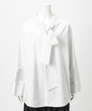 23区 【GOLD LABEL】コットンニドム 2WAYボウタイ ブラウス オフストライプ