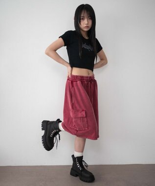 WEGO 【ウエストゴム】スウェットカーゴハーフパンツ レッド