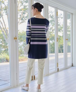 Tiaclasse 【洗える】マルチボーダーニットチュニック ネイビー