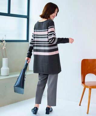 Tiaclasse 【洗える】マルチボーダーニットチュニック チャコールグレー