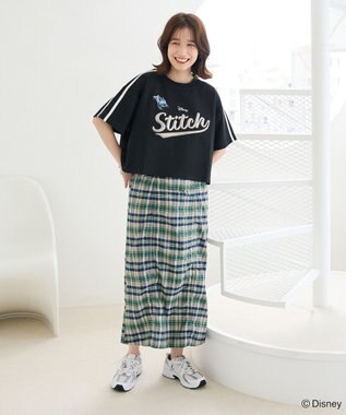 Green Parks スティッチ／メタルプリントクロップドミニ裏毛プル Black