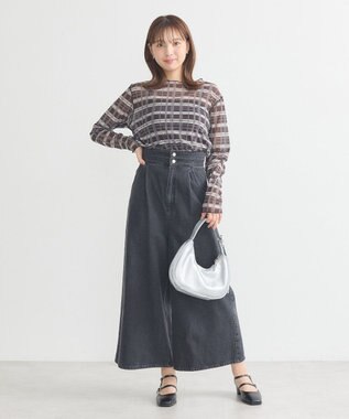 earth music&ecology シアーチェックプルオーバー Black