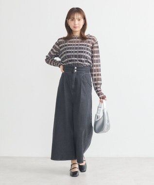 earth music&ecology シアーチェックプルオーバー Black