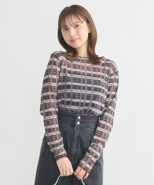 earth music&ecology シアーチェックプルオーバー Black