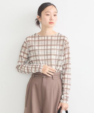 earth music&ecology シアーチェックプルオーバー Beige