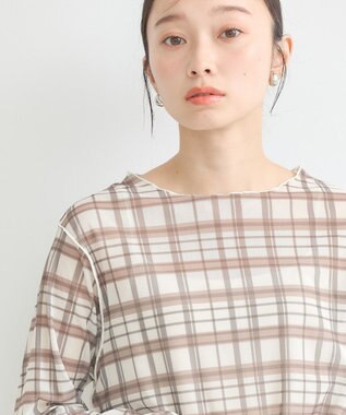 earth music&ecology シアーチェックプルオーバー Beige