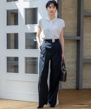 23区 S 【洗える】レーヨンポリエステルストレッチ ボウタイ ニット ライトグレー系