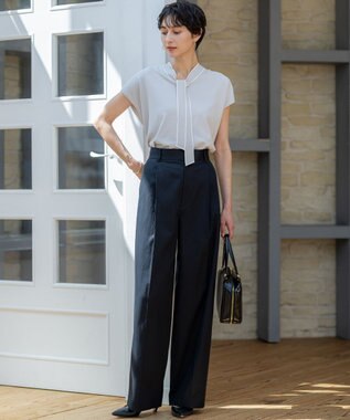 23区 S 【洗える】レーヨンポリエステルストレッチ ボウタイ ニット ライトグレー系