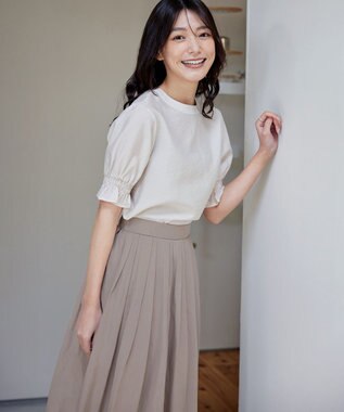 Tiaclasse 【軽撥水・汚れ防止】ランダムタックロングスカート グレージュ