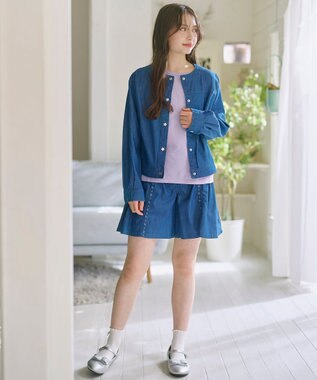 組曲 KIDS 【150-160㎝】 ブルーフラワーデニムキュロット ネイビー